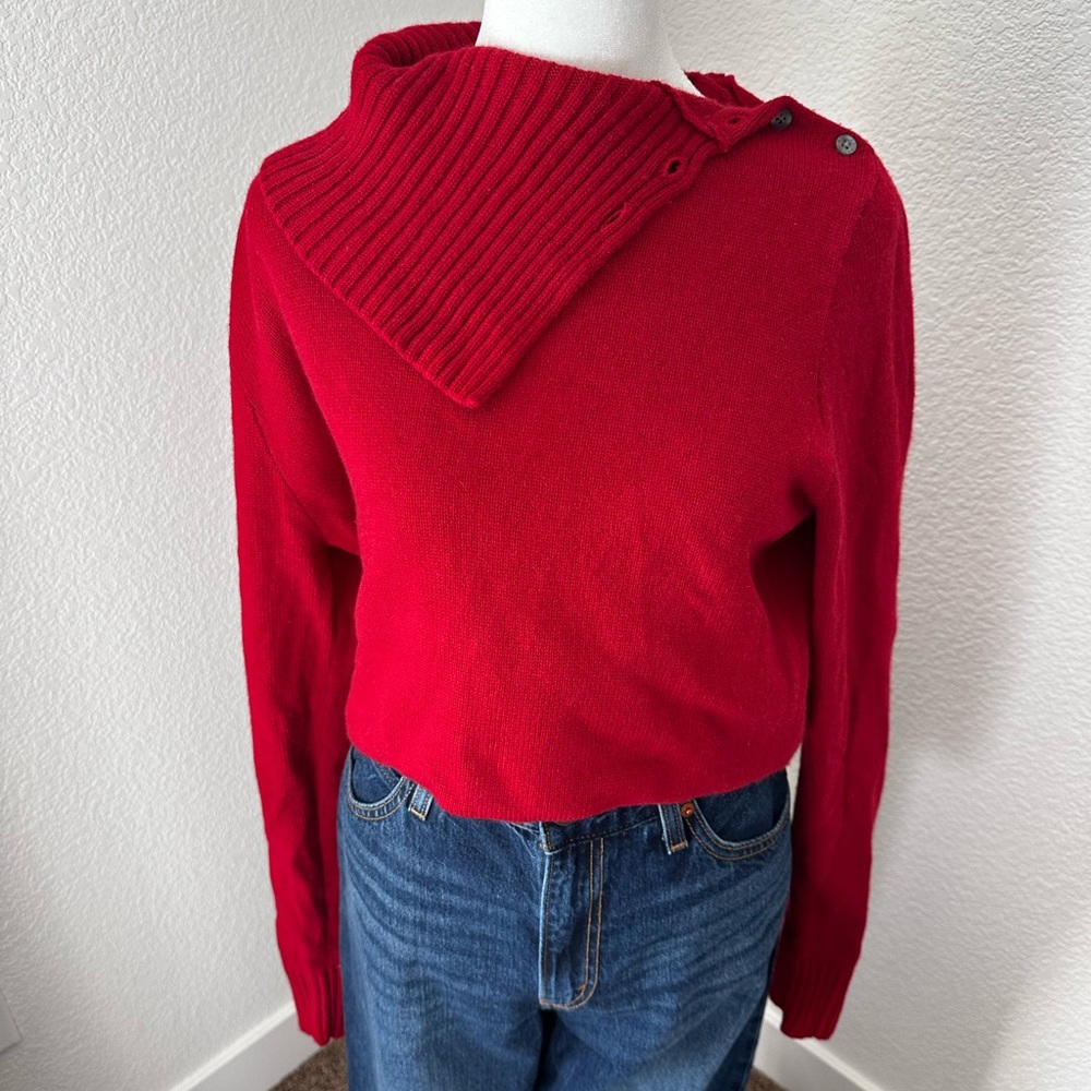 Ralph Lauren Red Wool & Cashmere Asymmetric Neck Sweater